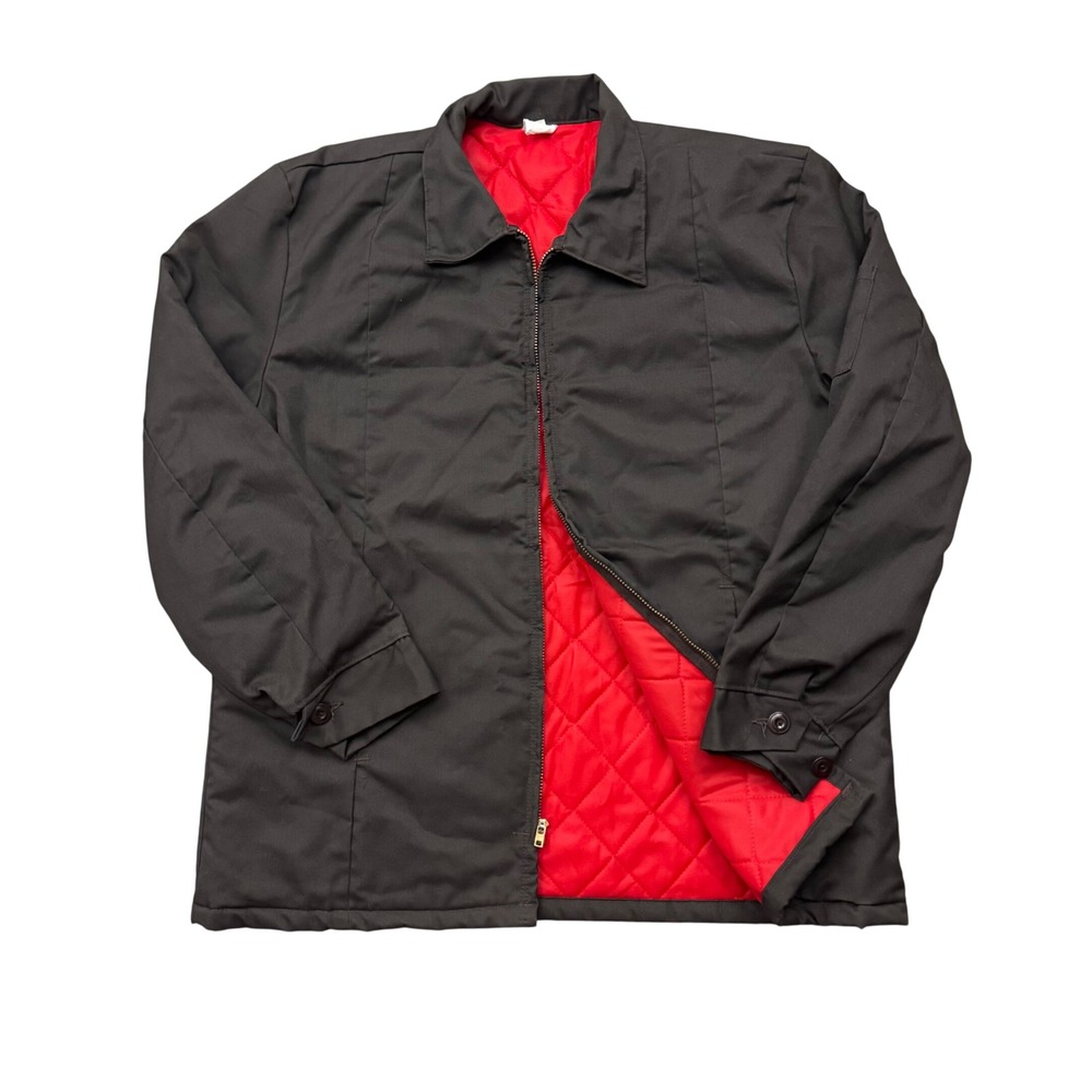 Vintage Utility Work Red Quilt Lined Mechanic Jacket Talon Zipper Brown Large